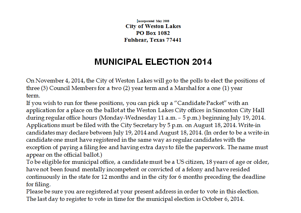 Municipal Election 2014